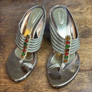 Gold and Red Sandals with Braided Straps